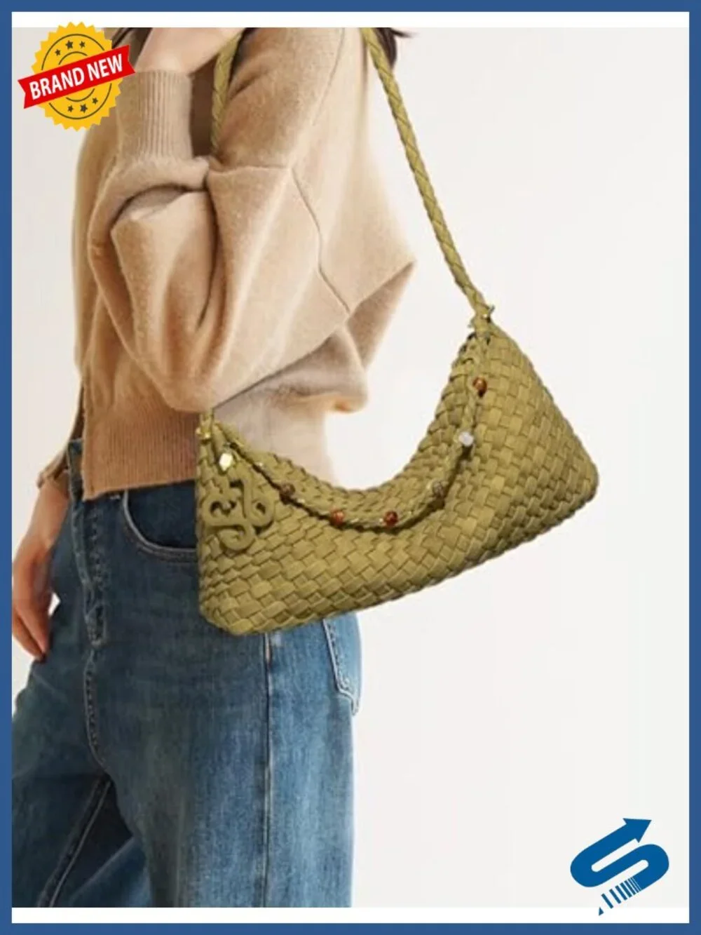Suede Woven Hobo Shoulder Bag Small Handbag Magnetic Closure
